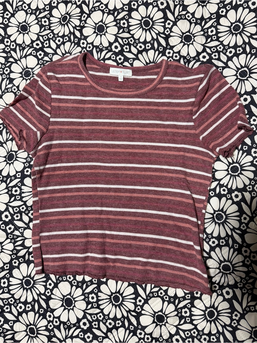 Ultra Flirt Rose-Mauve Striped Short Sleeve Tee